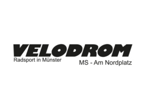 Das Logo von VELODROM. Sublines: "Radsport in Münster" und "MS - Am Nordplatz"